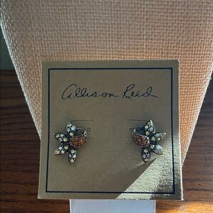 Amber & Clear Crystal Floral Stud Earrings
